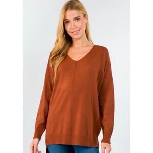 DREAMER BY DEBUT Soft Coffee Brown V Neck Sweater front Seam size S/M
